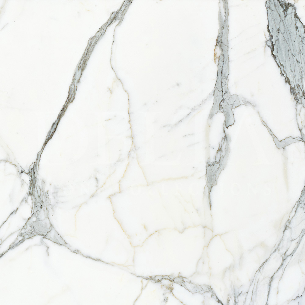 Kitchen island with pale quartzite-style surface