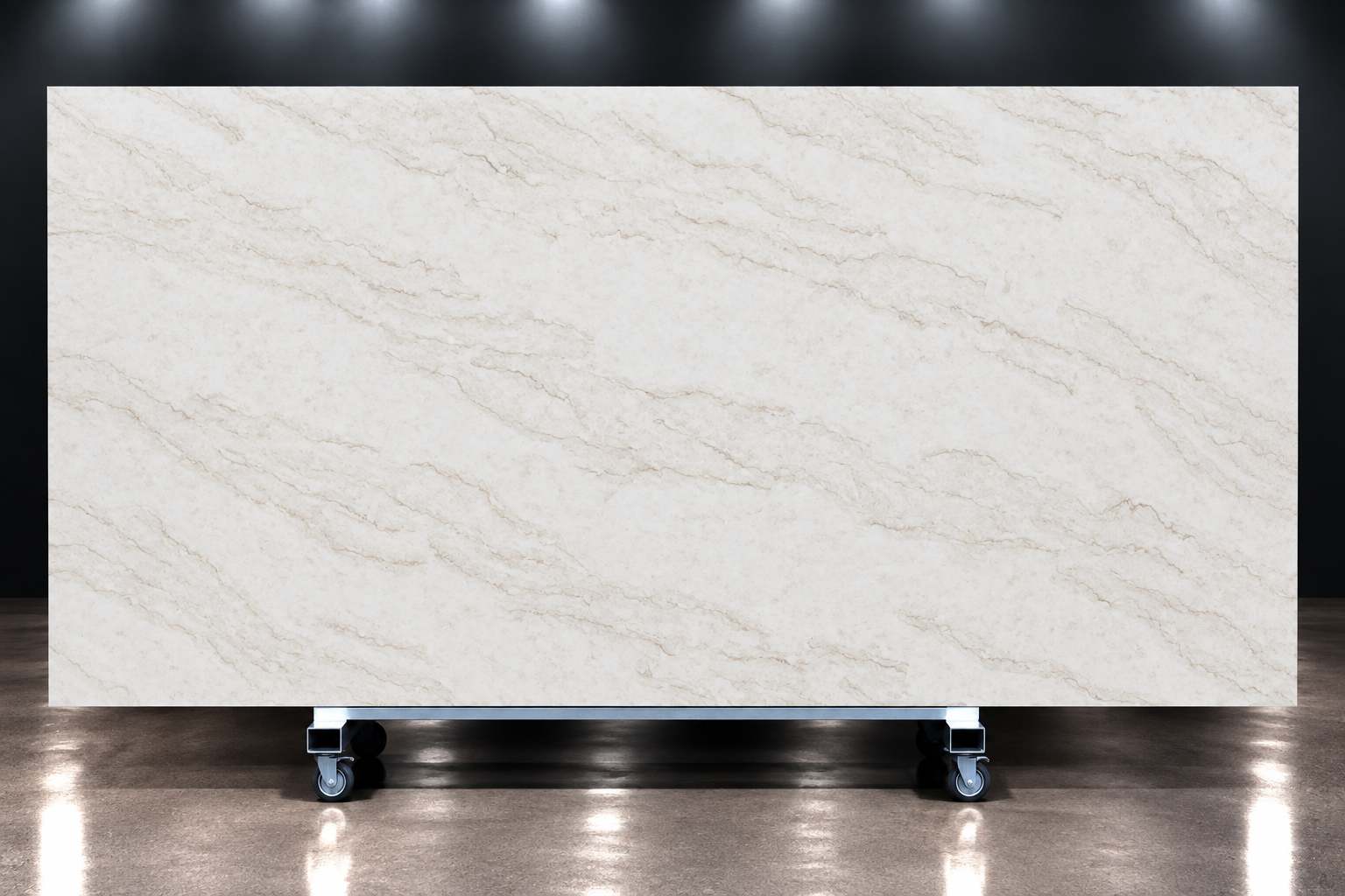 Kitchen island with pale quartzite-style surface